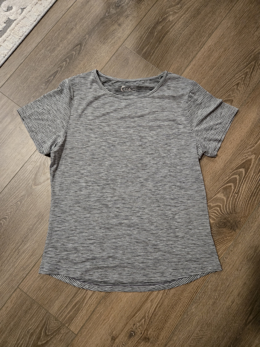 Everyday Crew Neck Short Sleeve Tee in Gray & White Stripe